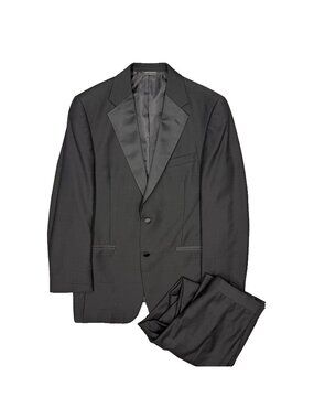 Coppley Tuxedo Windowpane Black Silk Trim Wool Canada "Mega" 38R 34x31